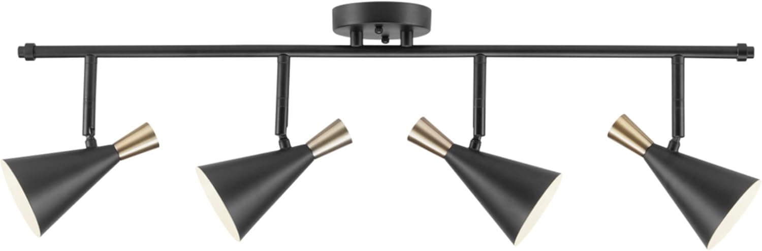 Globe Electric 59980 Aurora 4-Light Track Lighting, Matte Black, Brass Accents