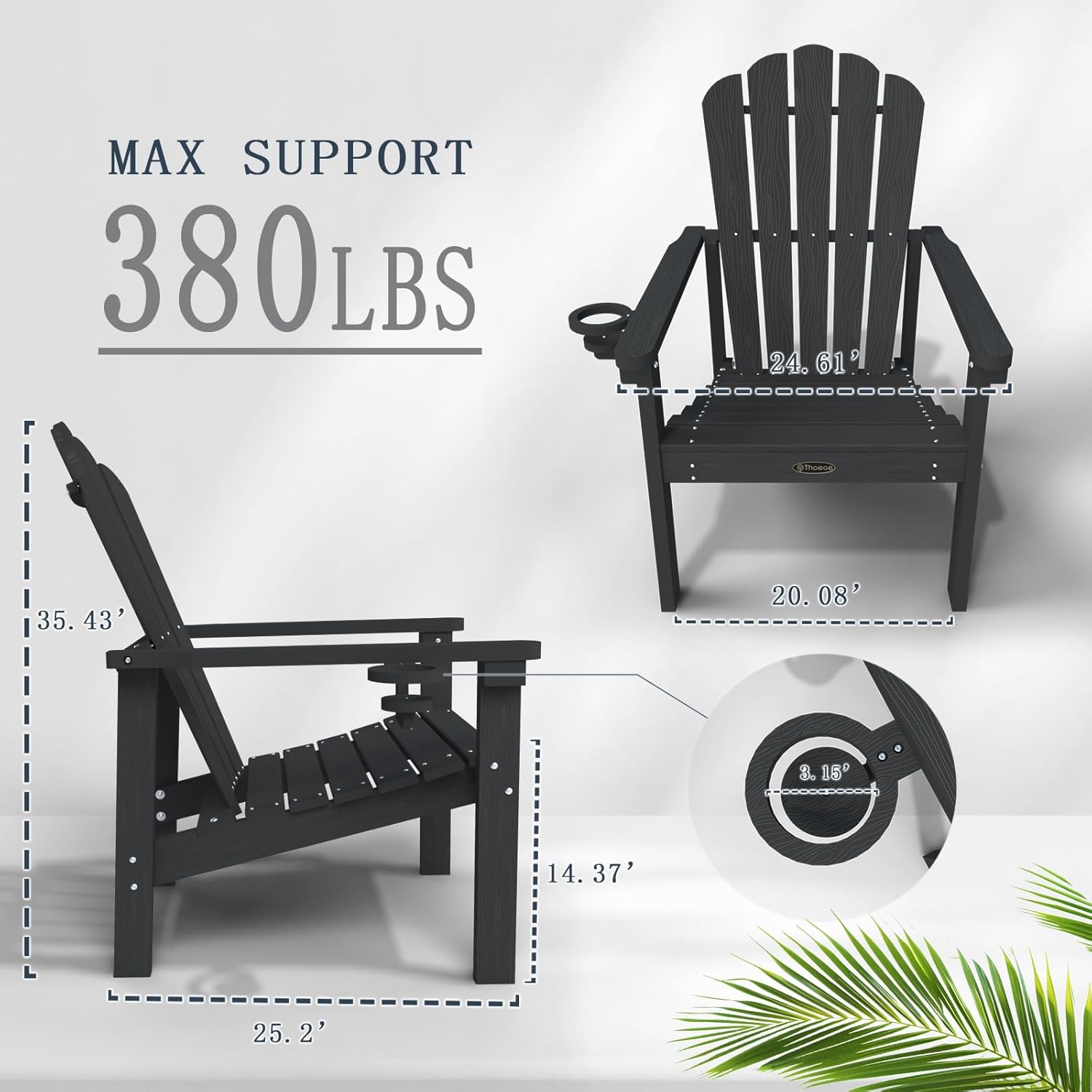 Stackable Adirondack Chair Set of 4, HDPE All-Weather Adirondack Chairs - Durable and Space Saving, Plastic Outdoor Fire Pit Chairs with Cup Holder,Grey