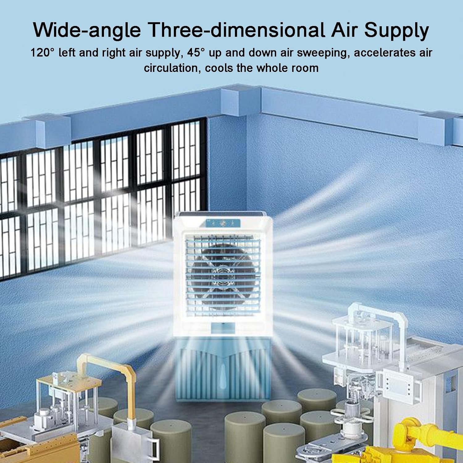 Portable Air Conditioners, Swamp Cooler, Wide-angle Air Supply, 3 Ice Curtains, Quiet Operation, for Bedroom and Office, with 45L/10bal Water Tank