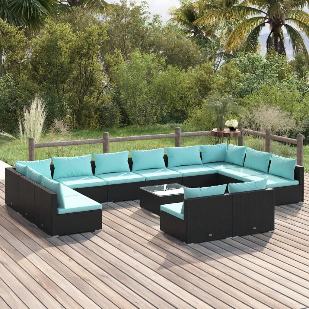 13 Piece Patio Lounge Set with Cushions Black Poly Rattan,Premium Patio Lounge Set: Durable PE Rattan, Comfortable Cushions, Modular Design Patio Furniture Sets, Outdoor Furniture Sets