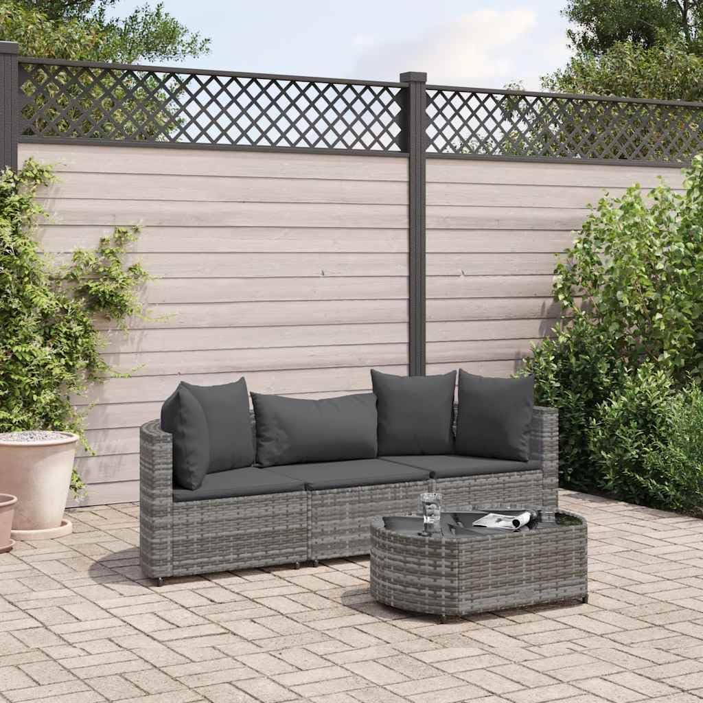 4 Piece Patio Sofa Set with Cushions Gray Poly Rattan Garden Furniture