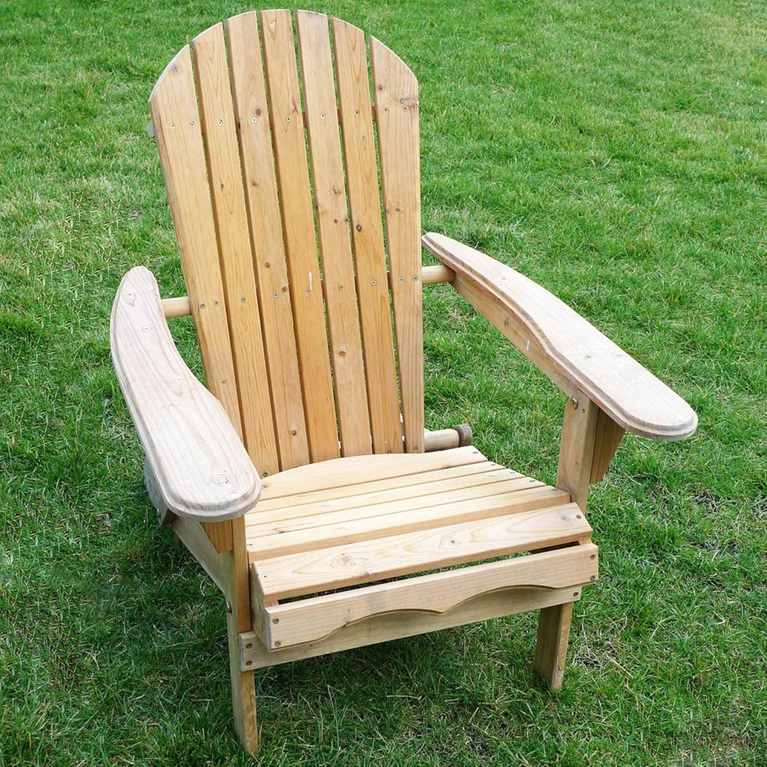 Foldable Wooden Adirondack Chair, Outdoor, Garden, Lawn, Deck Chair, Natural, MPG-ACE010KIT