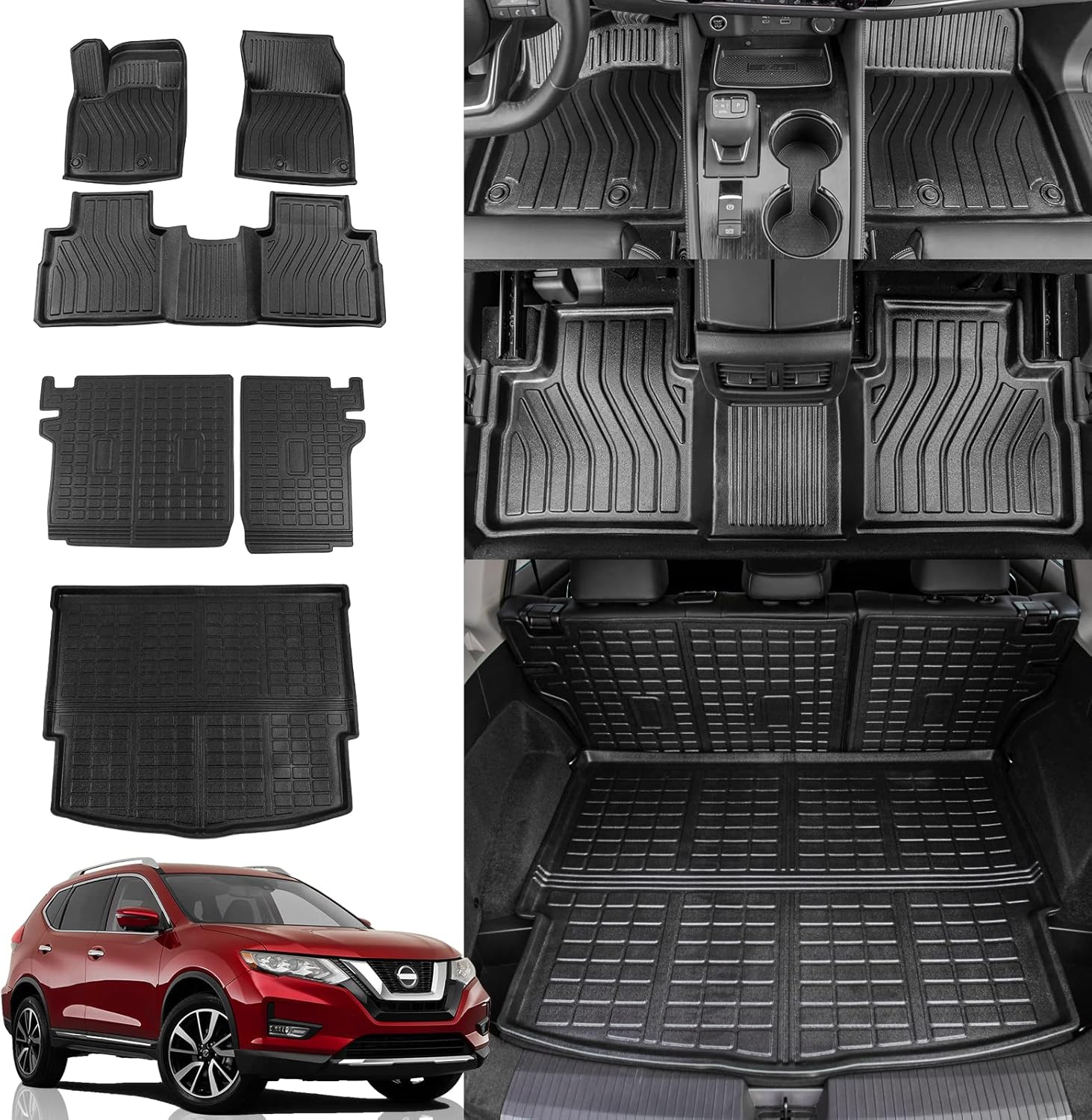 Rongtaod Floor Mats Compatible with 2021-2025 2026 Nissan Rogue Trunk Liner Cargo Mat Cargo Liner Back Seat Cover Protector 2024 Nissan Rogue Accessories (Floor Mats+Backrest Mats+Trunk Mat)