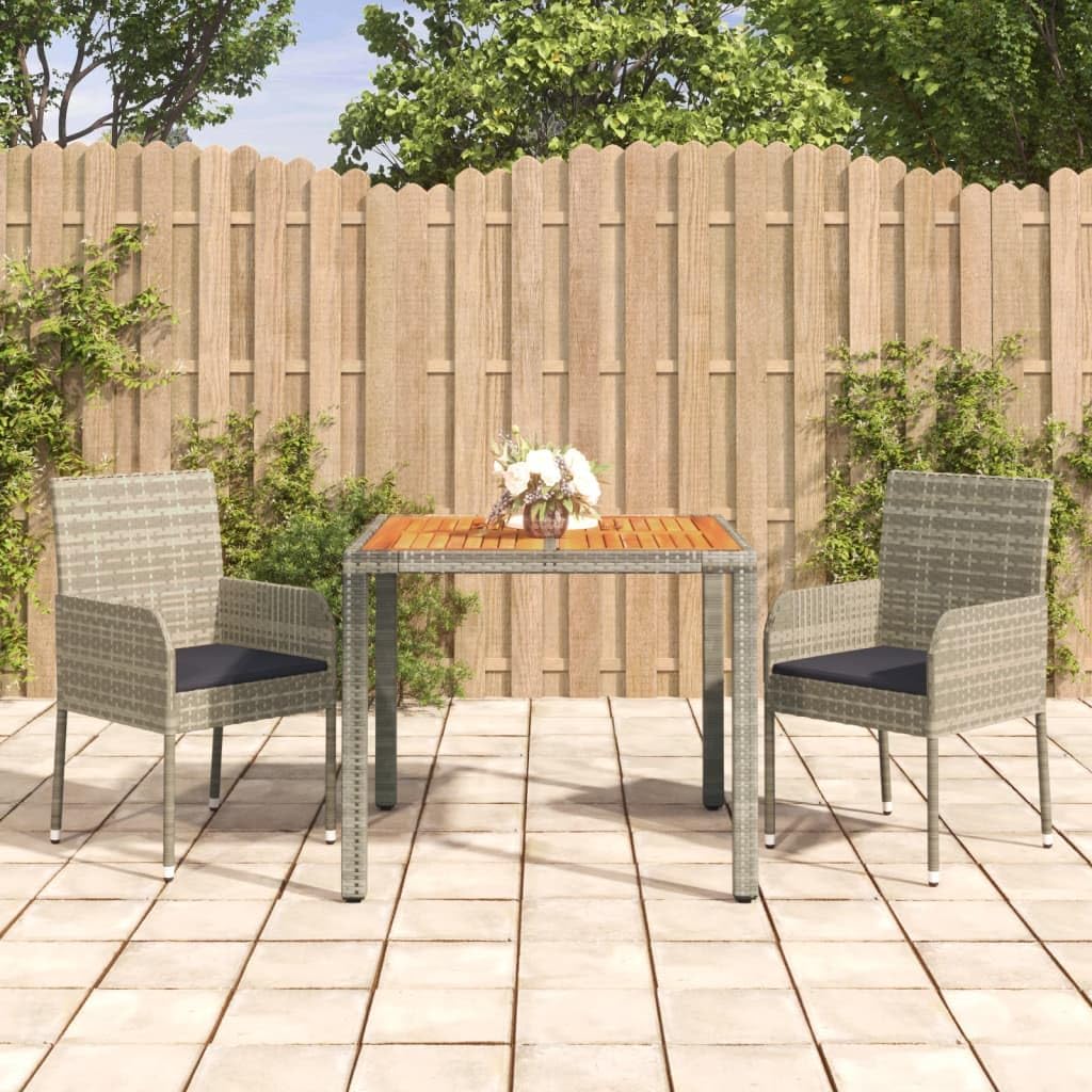 3 Piece Patio Dining Set with Cushions Gray Poly Rattan,Contemporary Patio Dining Set with Comfortable Cushions for Outdoor Relaxation Furniture Sets for Patio, Lawn & Garden