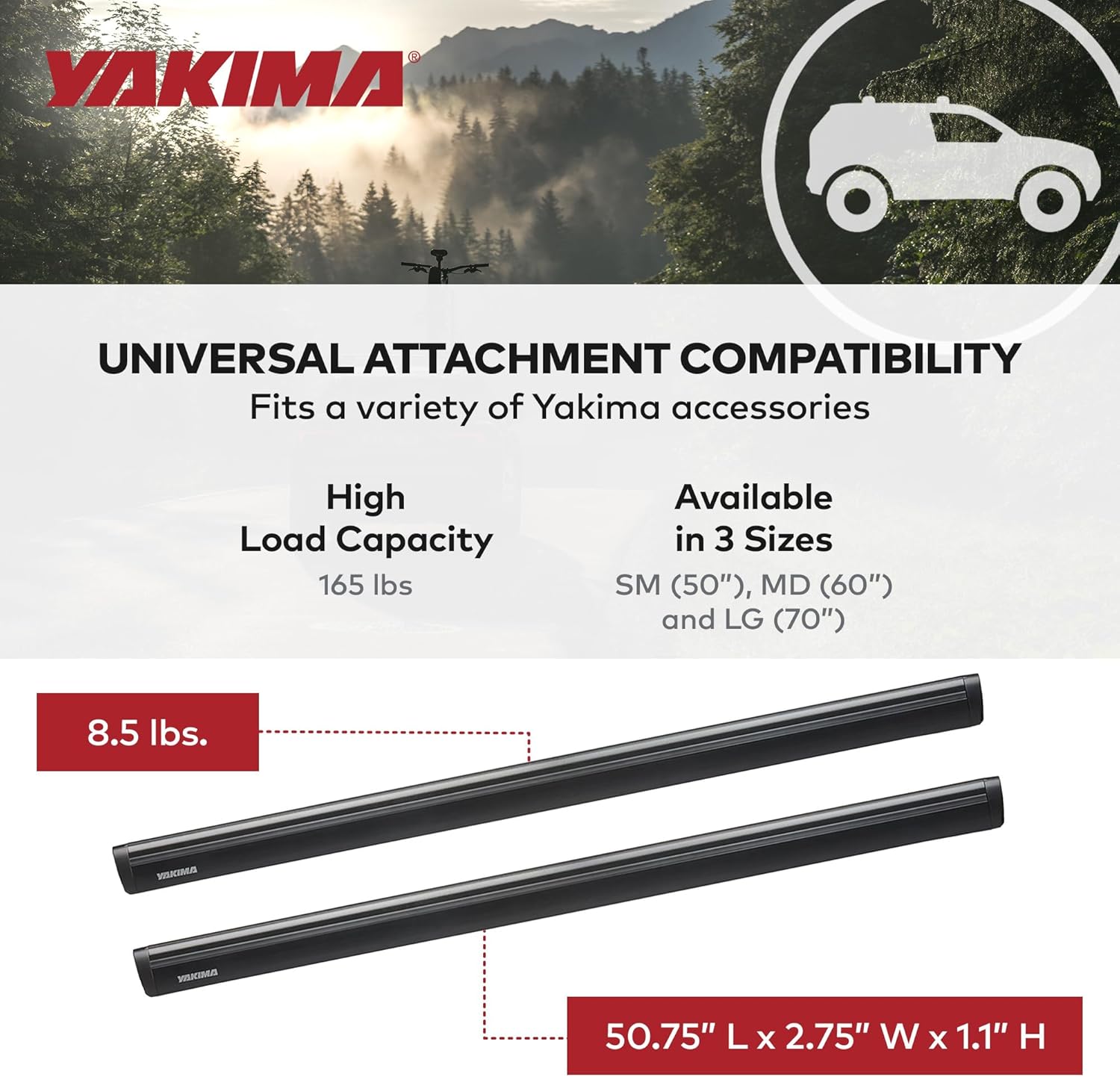 Yakima Set of 2 Roof Rack Crossbars, Rooftop Car, SUV, or Truck T-Slot Bars Compatible with StreamLine Tower – Bars Only, 50 Inch, JetStream