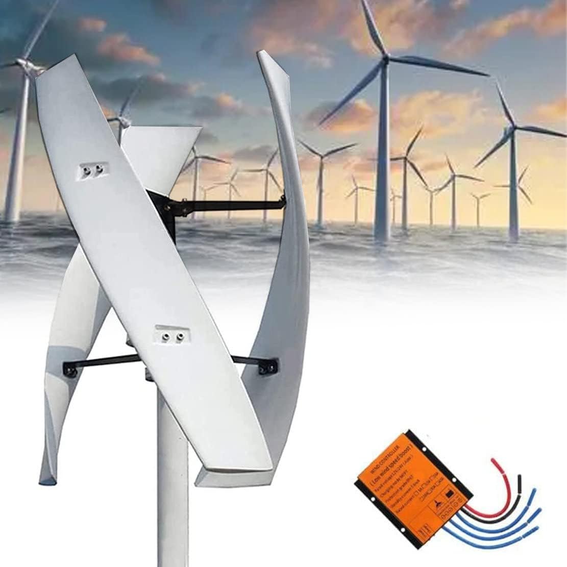 3000W/8000W Wind Turbine Generator 12V/24V/48V Vertical Axis Wind Turbine, Vertical Wind Generator with 3 Blade and Controller, Glass Fiber Blades Wide Application for Cabin,3000W-48V