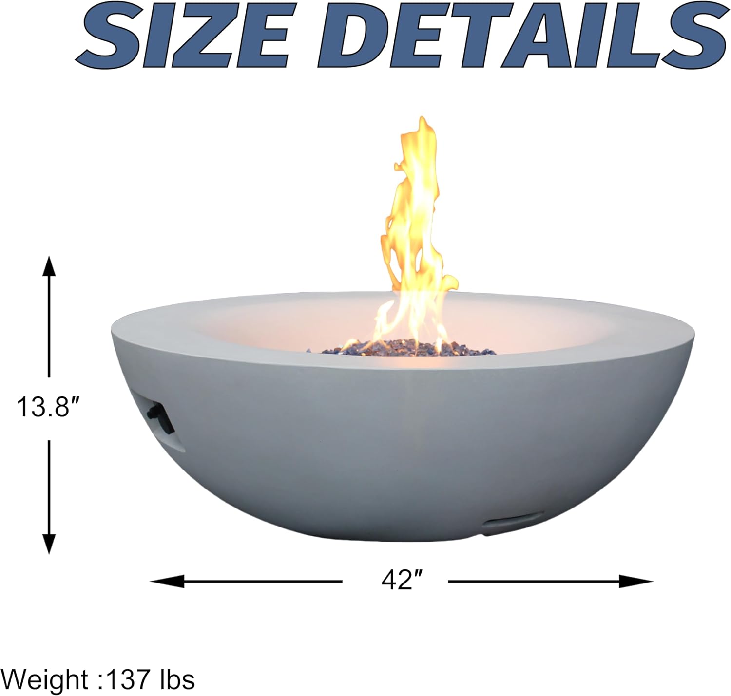 42 Inch Outdoor Concrete Propane Gas Fire Pit Bowl in Antique White Color