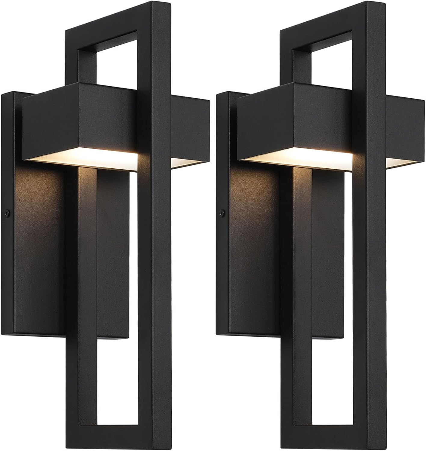 Krychiler 13.6 Inch Contemporary Outdoor Wall Lights with 3000K Integrated LED, 2 Packs Matte Black Metal Modern Exterior Lighting Fixtures Outside Wall Mount, for House Porch Patio Garage Front Door