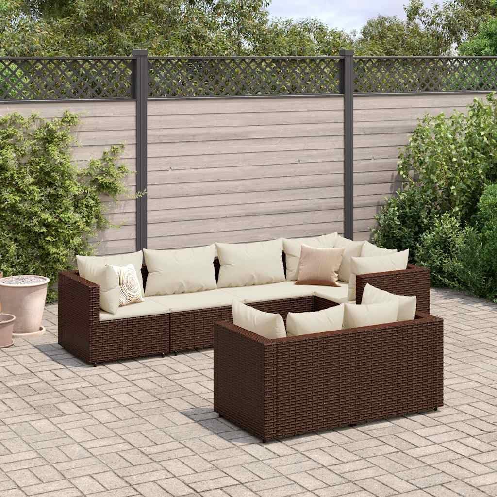 7 Piece Patio Lounge Set with Cushions Brown Poly Rattan,PE Rattan Outdoor Lounge Set with Padded Cushions: for Patio, Terrace, or Backyard Patio Furniture Sets, Outdoor Furniture Sets