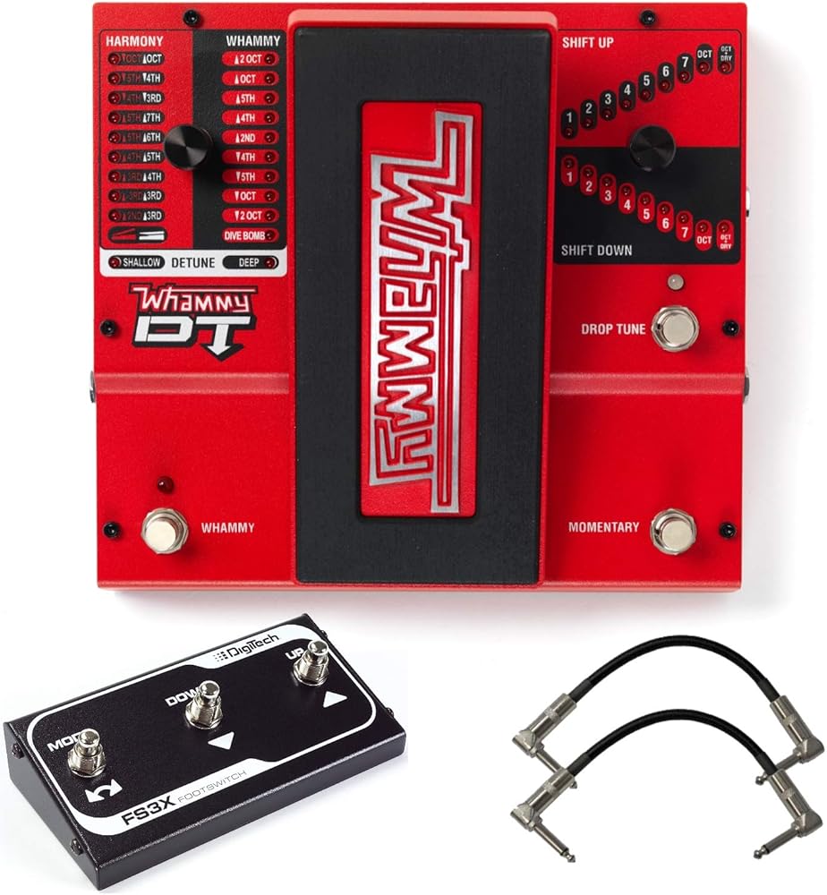 Digitech Whammy DT Pitch Shift Drop Tune Guitar Effects Pedal Bundle with 2 Patch Cables and FS3X 3 Button Footswitch