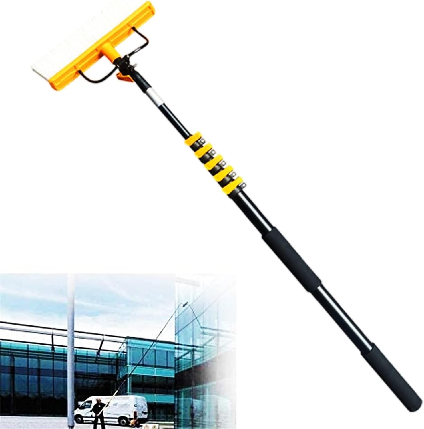 Connect The faucet Window Cleaning Pole Cleaner Kit, Swimming Pool Brush, Extendable Water/Hose Pole Cleaning Brush, for Photovoltaic & Solar Panels, Wall, Tile, Floors, Steps (Size : 10.5m)