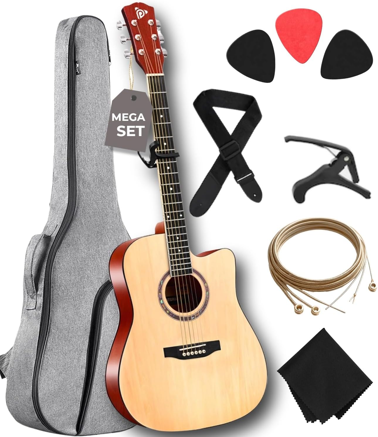 Pyle Beginner Acoustic Guitar Kit, 4/4 Full Size All Wood Instrument for Kids, Adults, 41