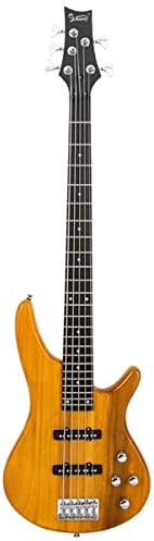 Home GIB Electric 5 String Bass Guitar Full Size Bag Strap Pick Connector Wrench Tool Transparent Yellow 3-7 Days Delivery