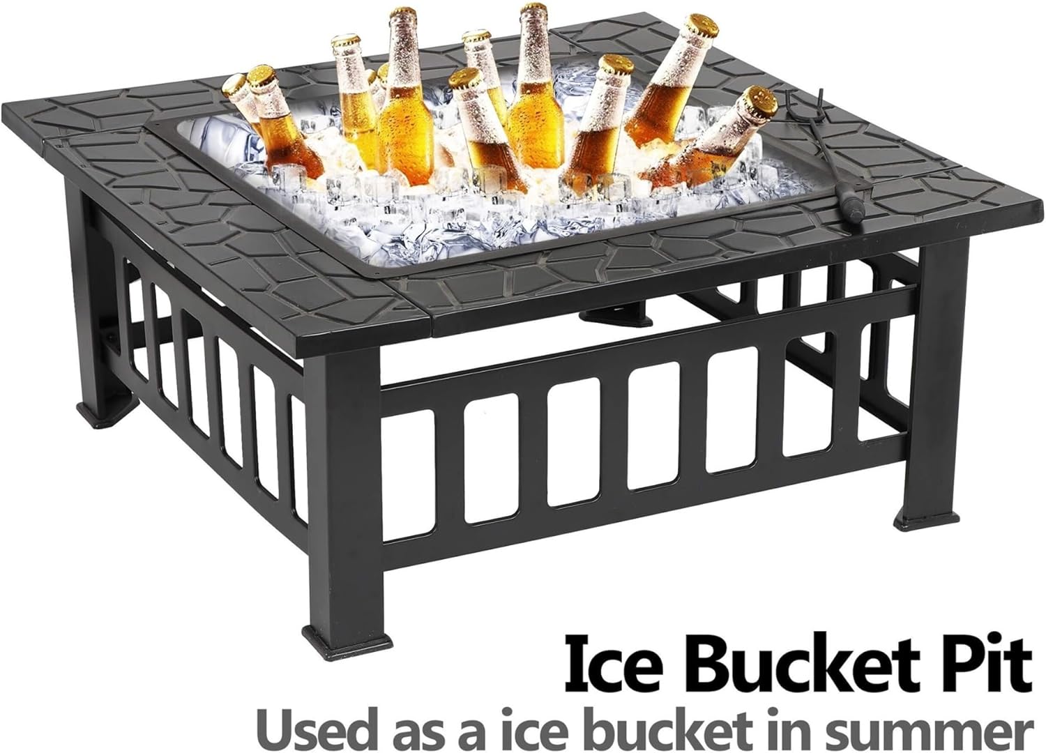 32 Inch Square Metal Fire Pit Table for Outdoor Backyard Patio Garden Multifunctional Fireplace Stove with Cover Applicable to Camping Barbecue Bonfire Picnics