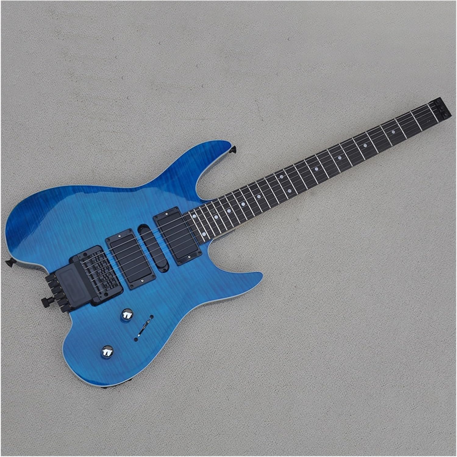 24 Frets 39 Inches Blue Headless Electric Guitar with Flame Maple Veneer Rosewood Fretboard Professional Headless Guitar