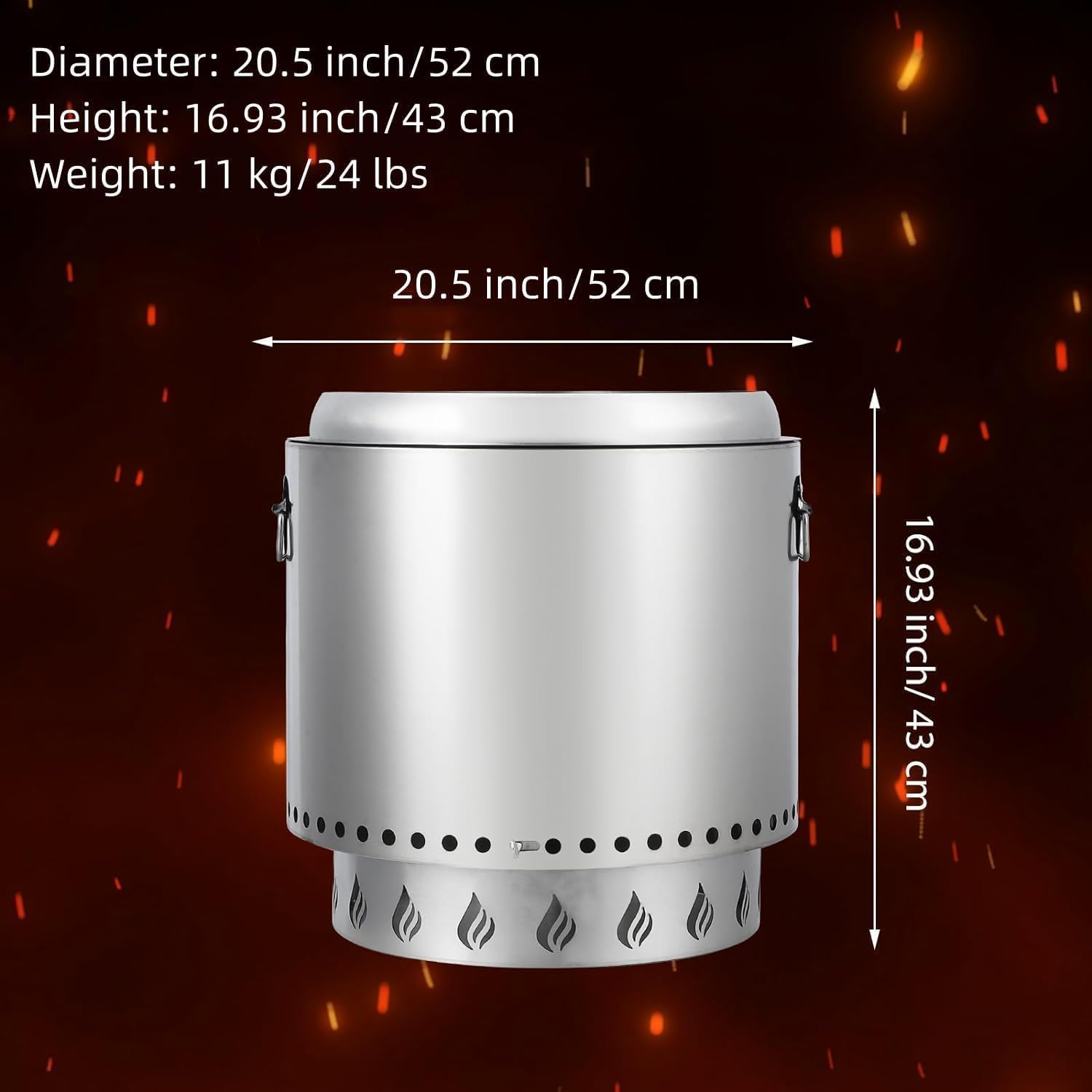 20.5 in Smokeless Outdoor Fire Pit - 24 LBS Stainless Steel Wood Burning Stove w/360° Airflow & Ash Pan, Portable Fireplace for 4-6 People, Backyard, Patio, Camping