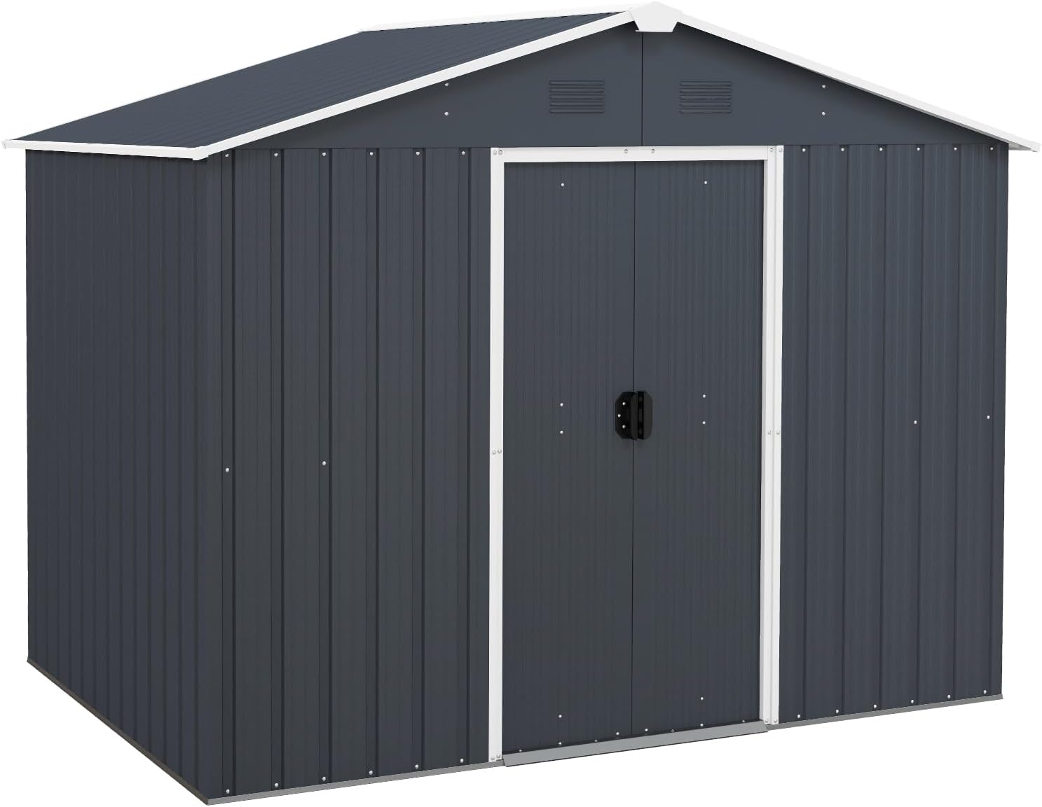 Goplus Outdoor Storage Shed with Floor Foundation, Large Garden Tool Bike Shed with Lockable Sliding Door & Air Vents, Weather-Resistant Metal Sheds & Outdoor Storage for Backyard, Patio, Lawn