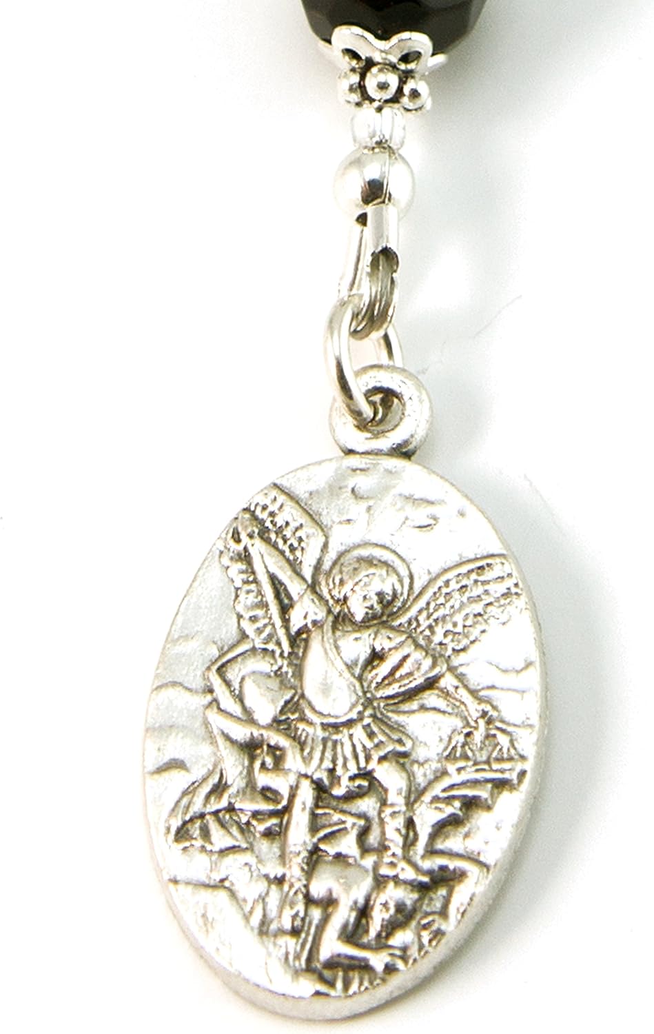 AWEHIRU Silver Inches Catholic Prayer Beads St Michael Protector Small Chaplet Labradorite Gemstone Blessed with Anointing Oil