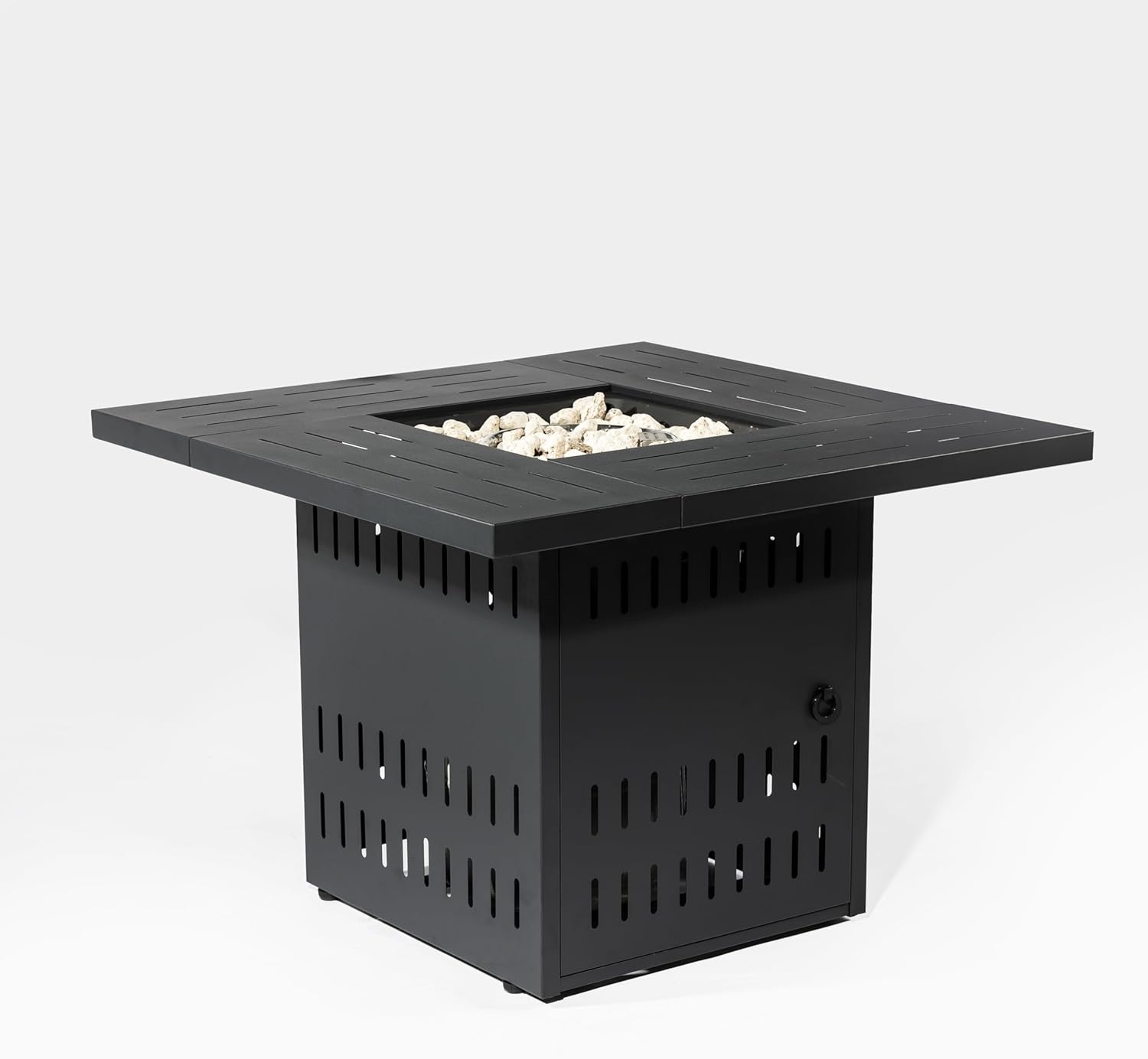 34 Inch Propane Fire Pit Table with Lid, 50,000 BTU Outdoor Steel Fire Pit for Patio, Rectangular Gas Fire Pit Table with Lava Rocks, Black Finish for Garden Backyard Use, Not Included Propane & Cover