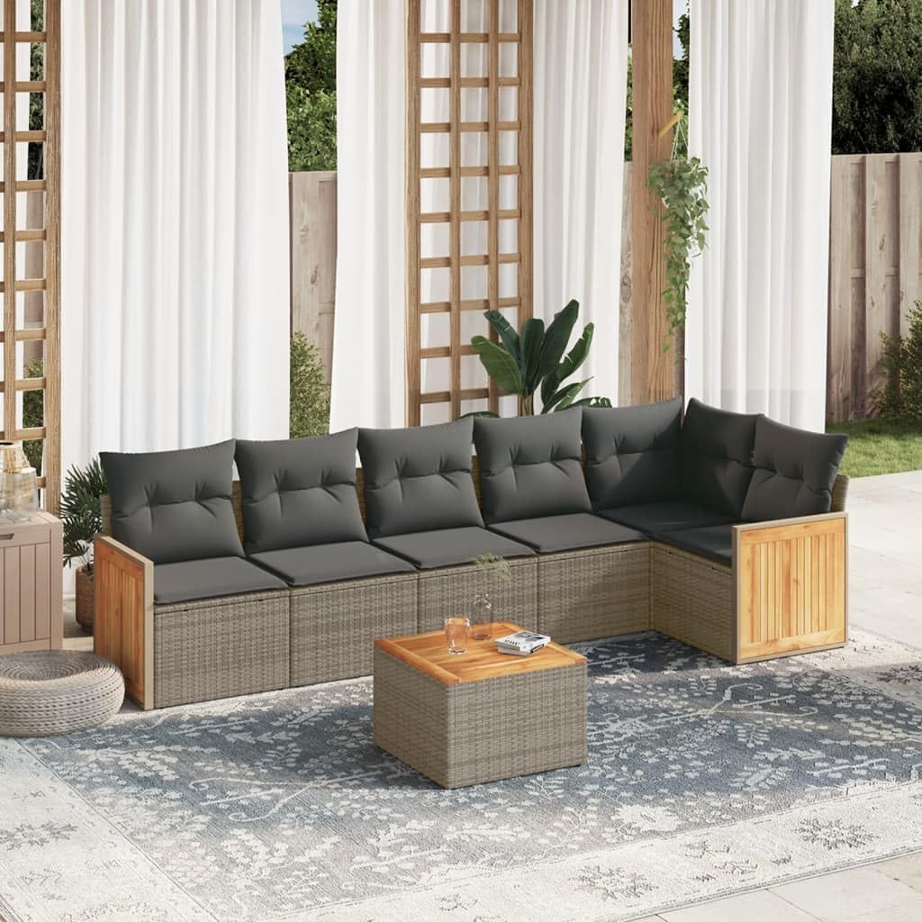 Garden Sofa Set Grey, Dark Grey PE Rattan, Large Modular Outdoor Furniture for Patio, Balcony, 6 Person Seating, Durable Build