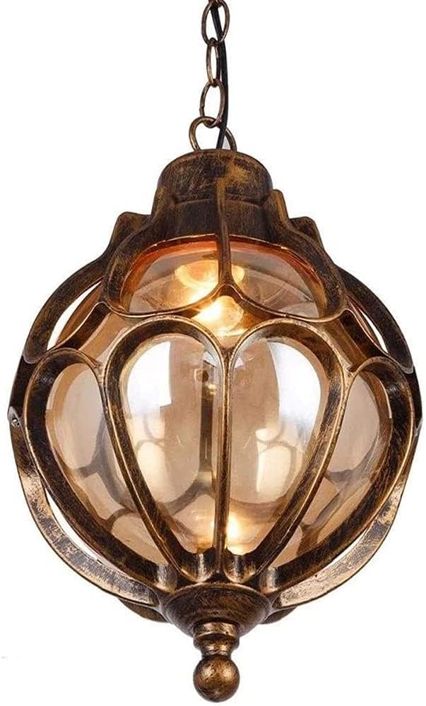 SLAWA Outdoor Pendant Lights for Porch, Vintage Exterior Hanging Lantern with Spherical Glass Lampshade, Bronze Aluminum Fixture for Gazebo, Entry, Yard