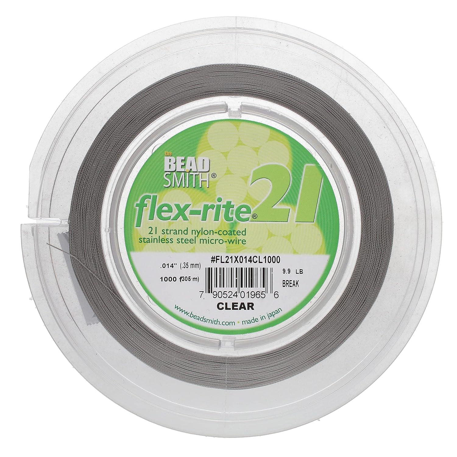 The Beadsmith Flex-Rite 21 Strand Nylon Coated, Stainless-Steel Beading Wire, Jewelry Making Supply (.014 Dia, Clear - 1000 Ft)