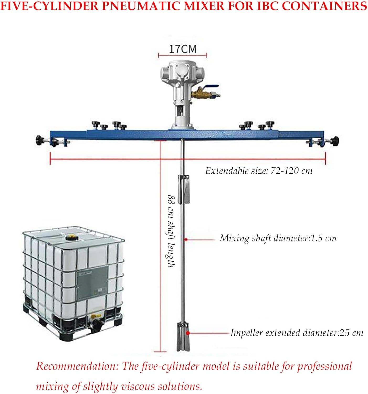 Pneumatic Paint Mixer for IBC Open-top Drum, Coat Mixer Bracket Air Agitator Stirring Machine, Paint Mix Tool Paint Mixing Equipment for Ink Dissolve(Five-cylinder)