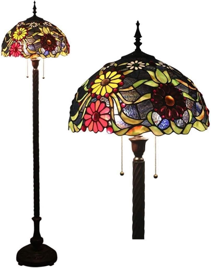 Tiffany-Style Floor Lamp Standlamp Vintage Tiffany-Style Stained Glass Floor Lamp with 16 Inch Handmade 2 Light Floor Lamp Bedroom Art Lighting, Zip, 63 Inch Large, E27, 2