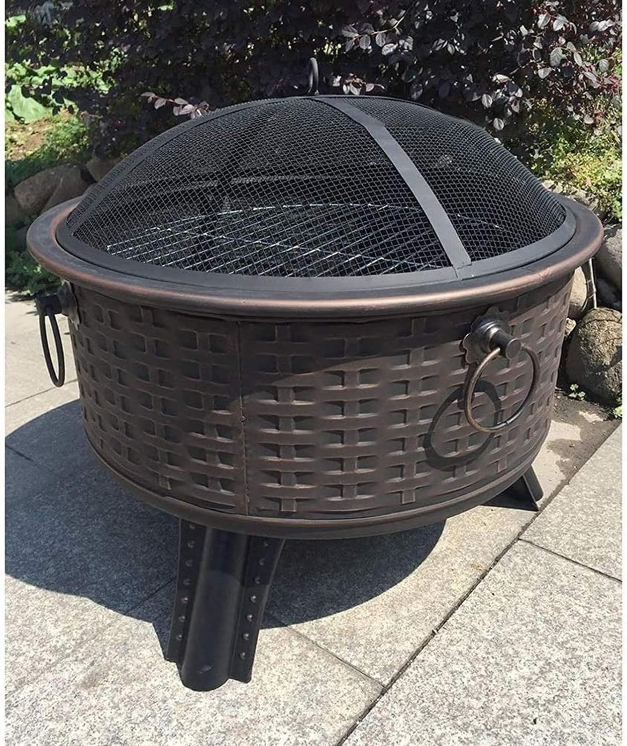 Outdoor Fire Pit, Wood Burning Fire Pit with Spark Screen, Steel Fire Pit, Fire Pits for Outside, Bonfire, Party, BBQ, Patio & Garden