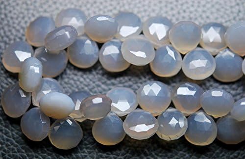1/2 strand,grey chalcedony faceted heart shape briolettes,10-11mm