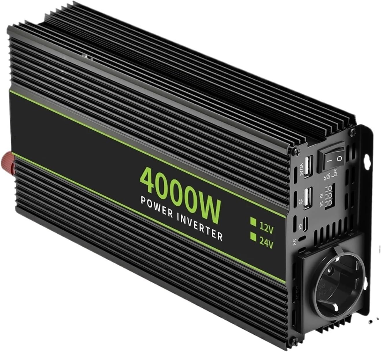 Inverter 12V/24V to AC 220V 50HZ Modified Wave Inverter Solar car Power 4000W Voltage Portable Converter, EU and UN sockets(24V4000WEU-TYPEC-RED)