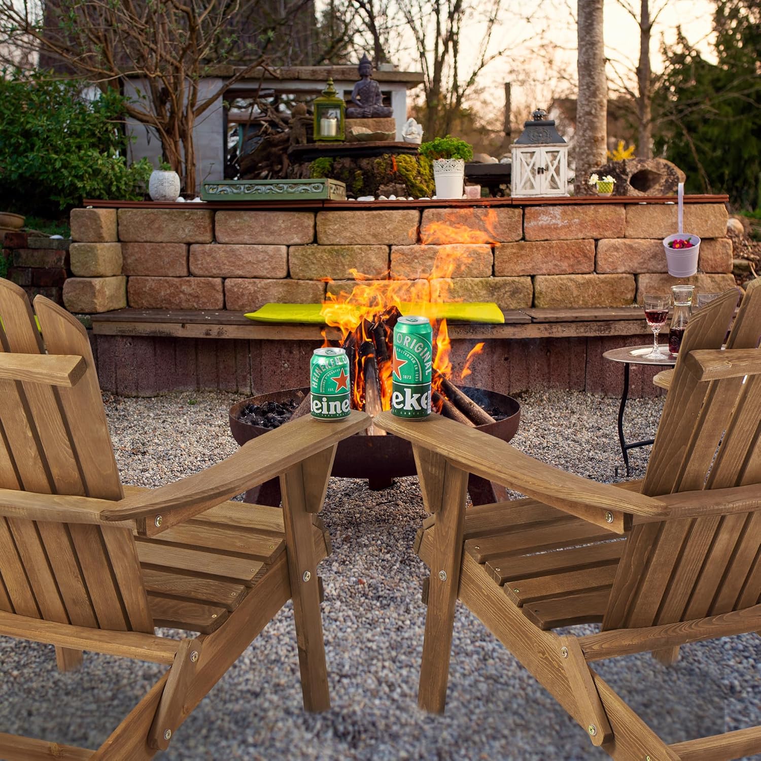 Wooden Outdoor Folding Adirondack Chair Set of 2, Solid Wood Lounge Patio Chairs for Garden, Lawn, Backyard, Deck, Poolside, Fire Pit, Half Assembled, Light Brown, 31x28x36 inches