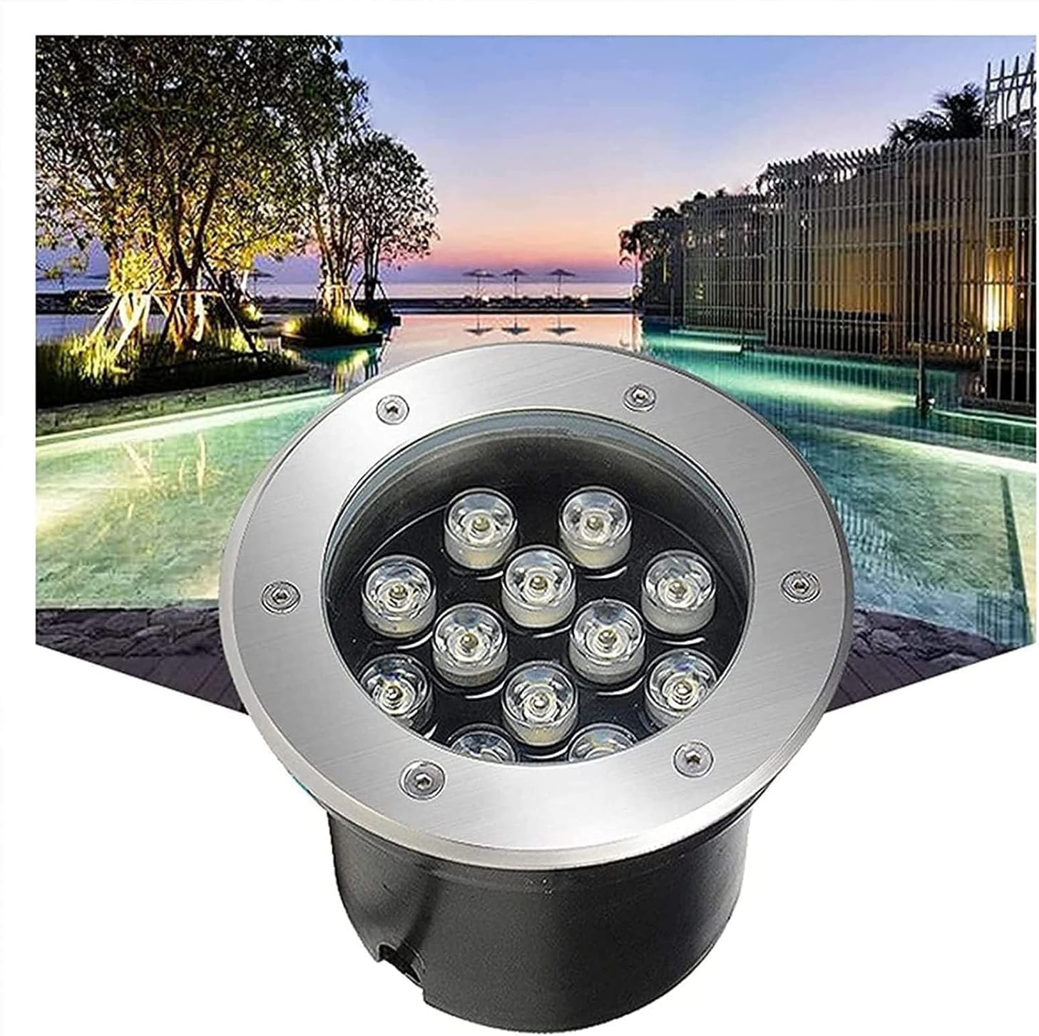 Submersible LED Light - 24V Outdoor Recessed Spot Light, Recessed LED Underwater Spot Light, IP68 Waterproof Round Pond Pool Light, Fountain Pools, Ponds, Squares, Gardens(Yellow,15W)