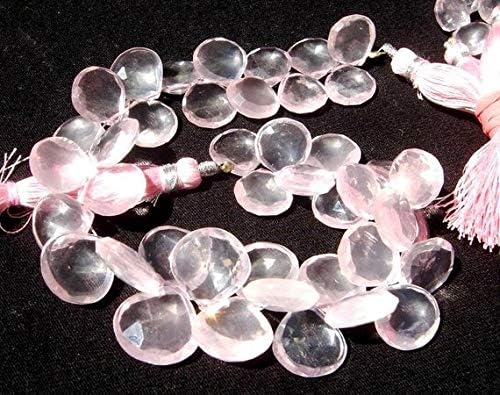 13 inch natural beads strand of 9.5-13x13mm faceted heart rose quartz gemstone briolletes beads for DIY jewelry - necklace, bracelet, earring, ring.