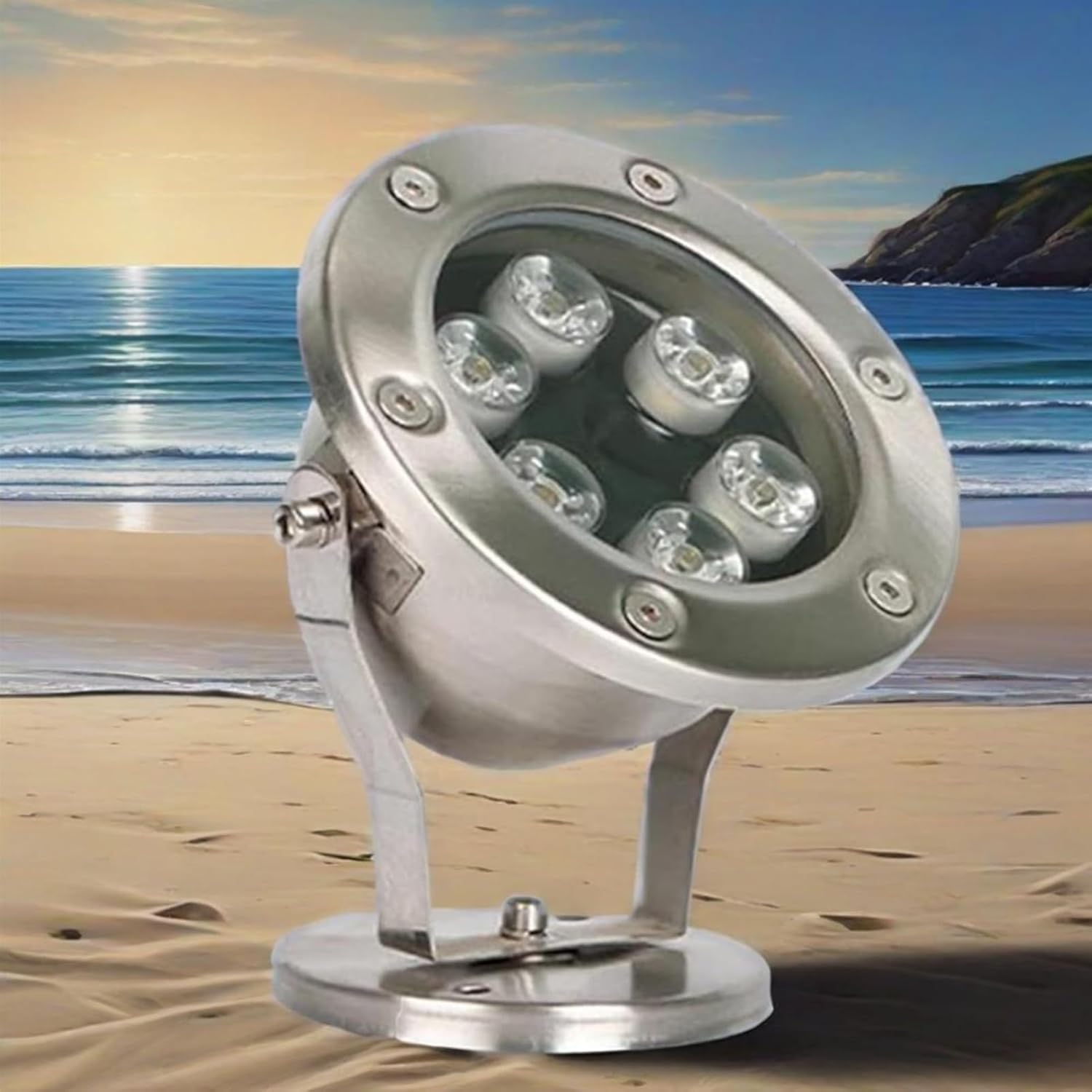 LED Beam Spotlight - Swimming Pool Underwater Lamp, 12V Rotation Landscape Lights, Submersible Fountain Light, IP68 Waterproof RGB Stainless Steel Pond Light(Warm White,36W)