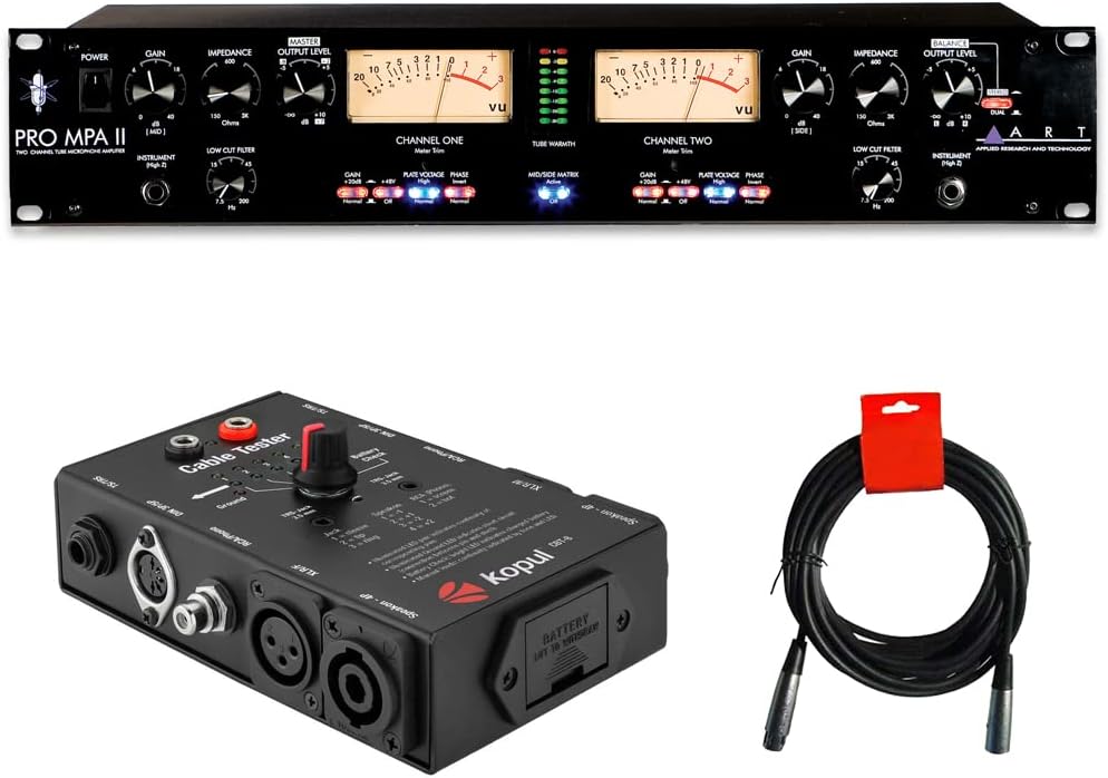 ART ProMPAII Two Channel Discrete Class A Microphone Preamp Bundle with Kopul CBT-8-8-in-1 Cable Tester and 2x XLR-XLR Cable
