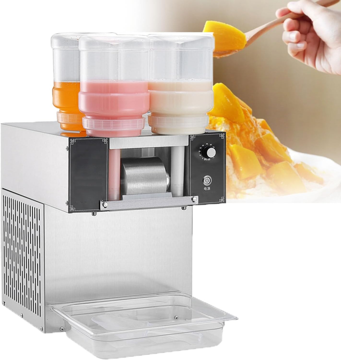 Automatic Electric Ice Crusher Machine - Commercial Snow Cone Shaver with Air Cooling for Home, Food Trucks, Restaurants, Milktea Shops - 800W