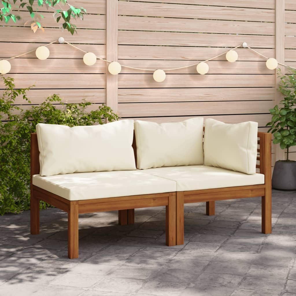 2 Piece Sofa Set with Cream White Cushions Solid Acacia Wood,Premium Acacia Wood Outdoor Patio Sofa Set for YearRound Comfort Patio Furniture Sets, Conversation Sets