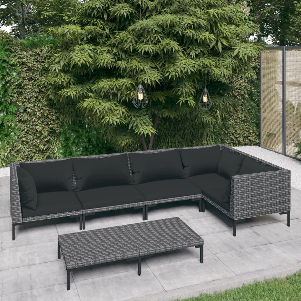 6 Piece Patio Lounge Set with Cushions Poly Rattan Dark Gray,Gorgeous Patio Lounge Set: Ultimate Comfort and Style for Your Outdoor, Patio Furniture, Outdoor Furniture Sets