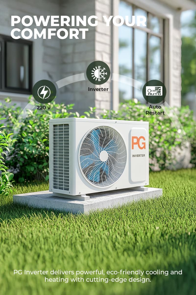PG 30,000 BTU 2.5-Ton Mini-Split Inverter+ Heat Pump with WiFi, 220V/230V, Powerful Single-Zone AC & Heater for 1,300 Sq Ft | Includes Smart LED Bulb A19 with Voice Control & Google, Alexa
