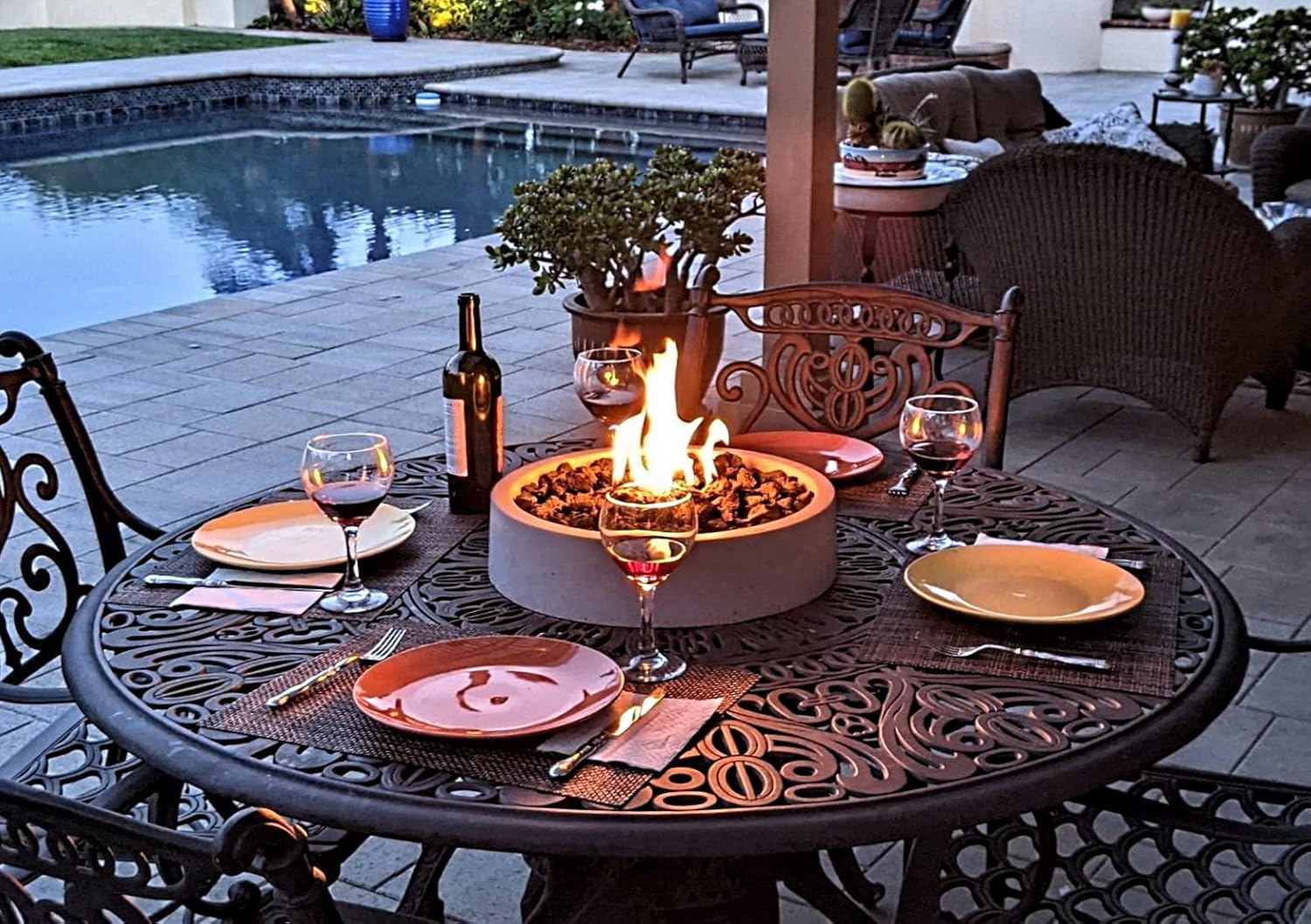 Tabletop Fire Pit Bowl Cast Stone 17-Inch, Outdoor Propane Portable Table Top Firepit Fireplace for Patio - Long-Burning, Safe, Handmade Housewarming Gift (Gray)