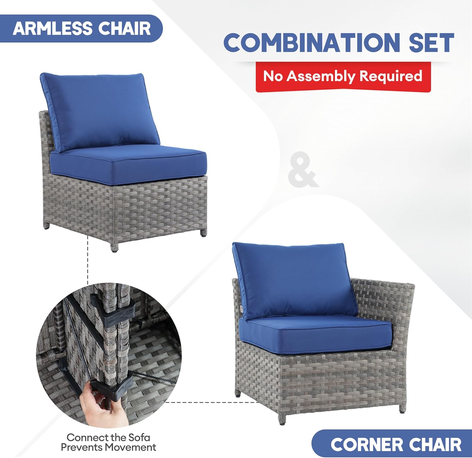 Outdoor Patio Furniture Set, 10 Pieces PE Wicker Patio Conversation Set with Rectangular Propane Fire Pit Table for Gathering (Navy Blue)