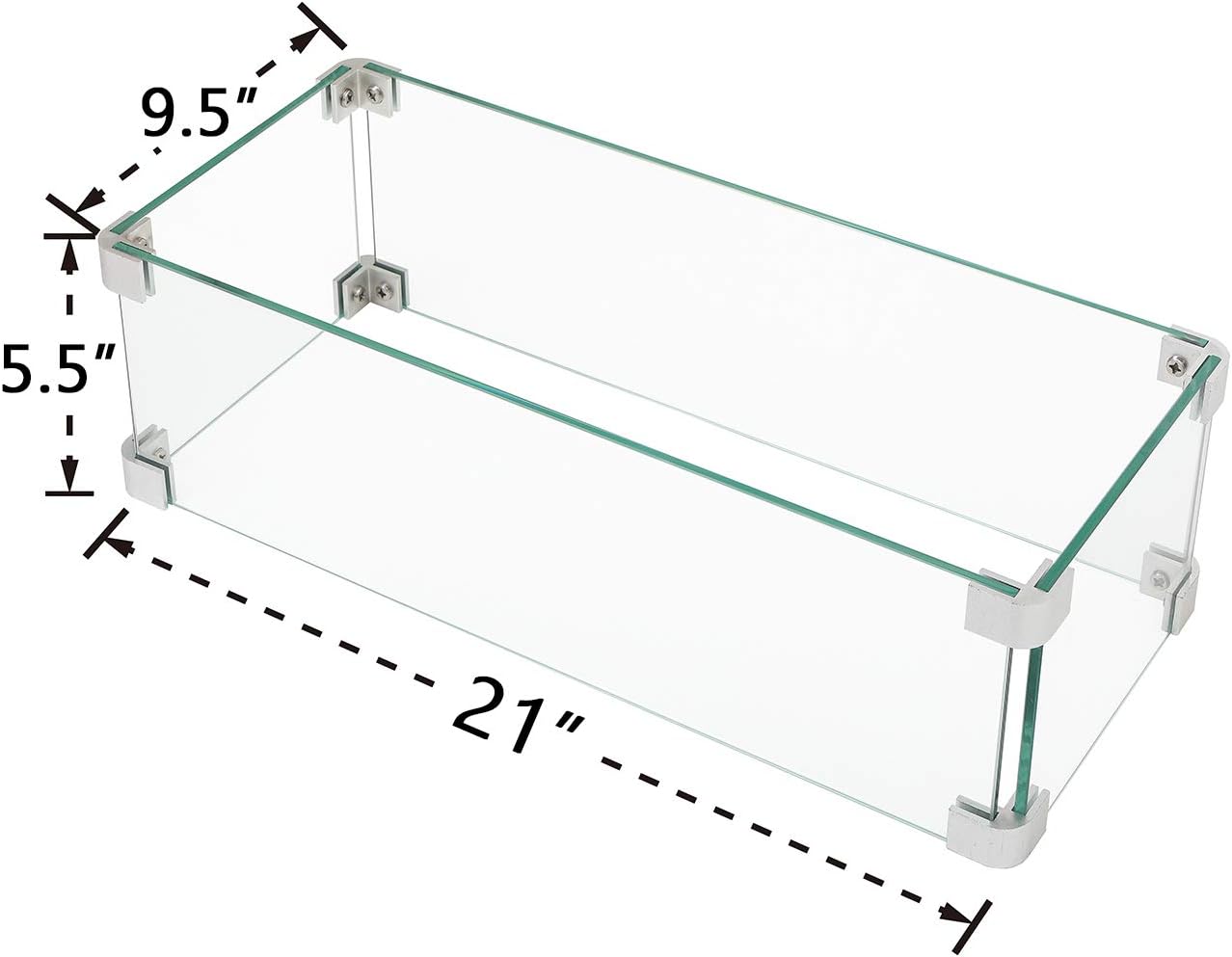 HOMPUS Rectangle Glass Wind Guard, 21x9.5x5.5 inches Tempered Glass for Outdoor Fire Pit Table