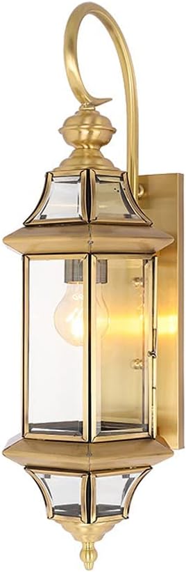 Waterproof Wall-Mounted Golden Light Fixtures Outdoor Polished Brass Finish Brass Wall Lantern with Clear Glass Outside Lights for House Outside Lighting for Garage Villa Balcony
