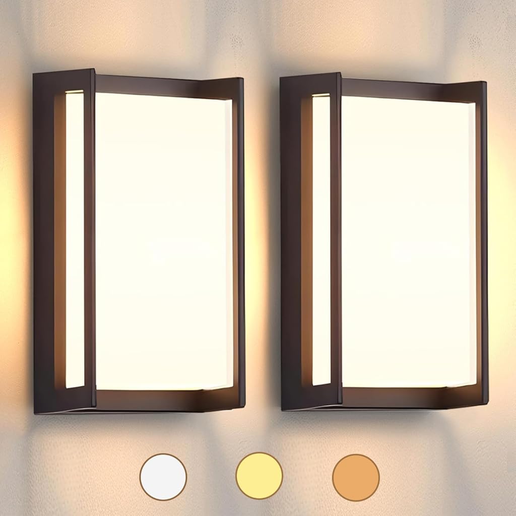 Modern Exterior Lighting Fixtures, 3-Color Temperature Front Porch Light fixtures, IP65 Waterproof Wall Sconce,18W Rectangular Black Outdoor Wall Lights for House Walkway Stair Garage