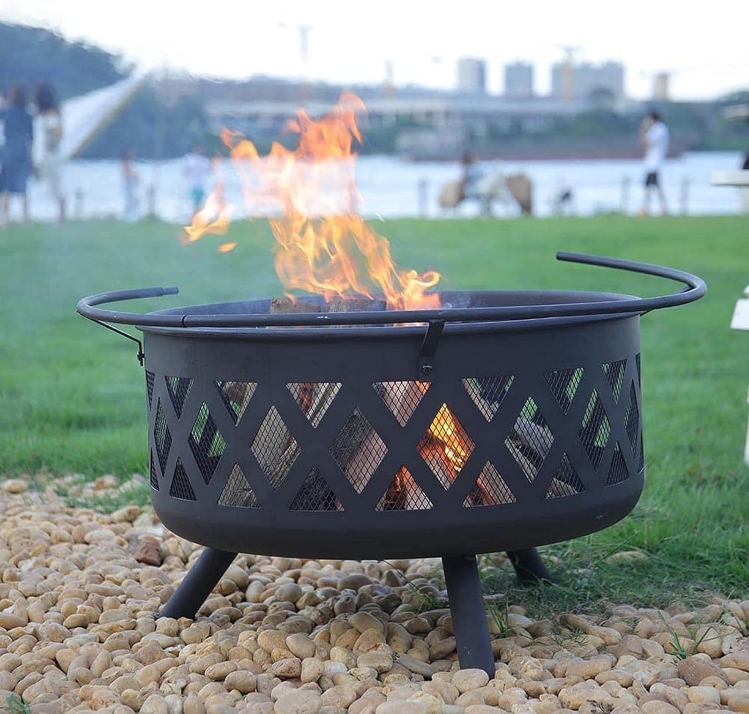 Garden fire Pit with Grill Shelf Outdoor Fire Bowl Charcoal Wood Burner