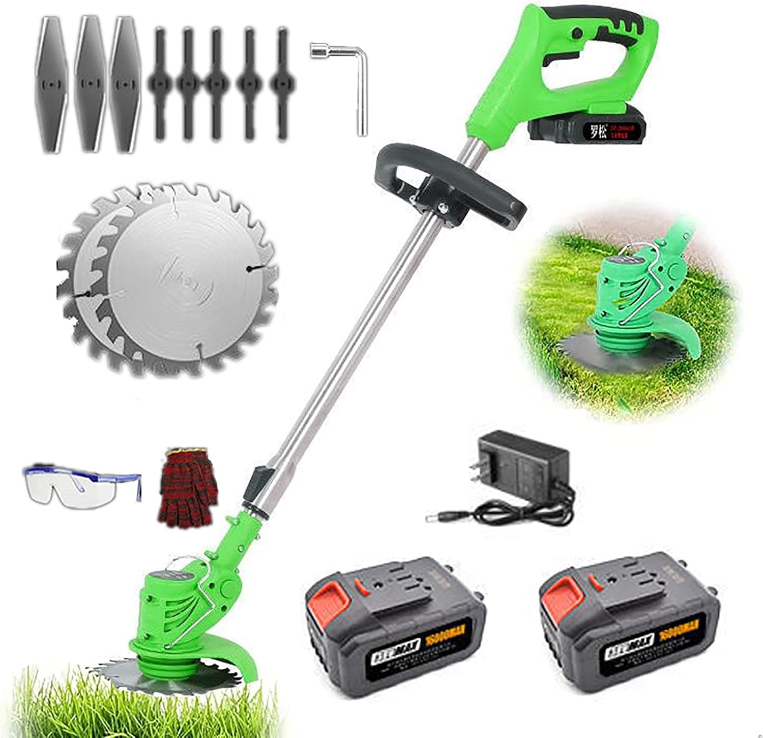 38V Cordless Lawn Mower with Battery Charger - Multi-Function with Telescopic Handle for Lawn Drive and Garden Trimming