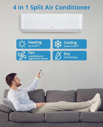 Split Air Conditioner 9,000 BTU, Split AC/Heating System 23SEER Split-System Air Conditioner Inverter, Cools up to 450 Sq. Ft, Wall Mount Split A/C