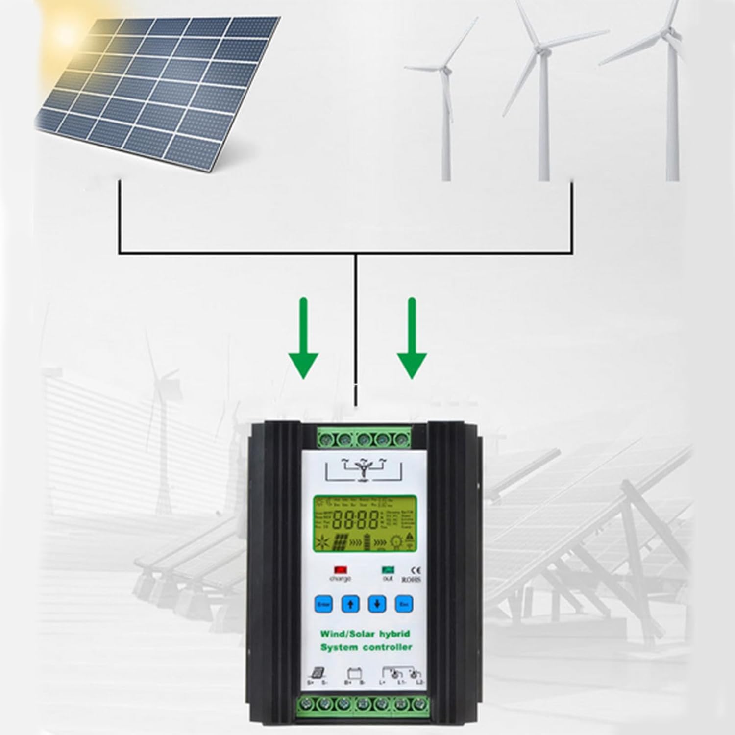 12V/24V/48V Off Grid Hybrid Wind Solar Controller,Wind and Solar Complementary Regulator with Unloader Apply to 8000W-10000W Wind Generator ,220V