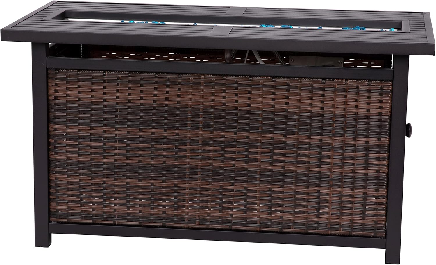 BizChair 50,000 BTU Outdoor Propane Fire Pit Table - Black Stainless Steel Tabletop and Espresso Wicker Base - 45